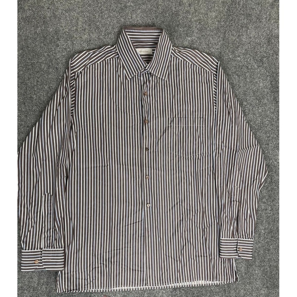 ERMENEGILDO ZEGNA Brown Striped  Button-Up Shirt‎ Men's Long Sleeve Size L